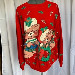 Ugly Christmas sweater sweatshirt vintage red L